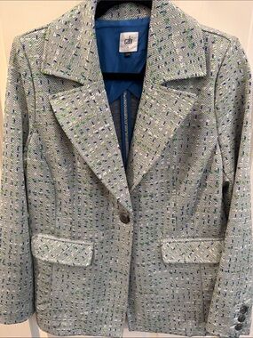 CAbi Green & Blue Tweed Single-Button Blazer